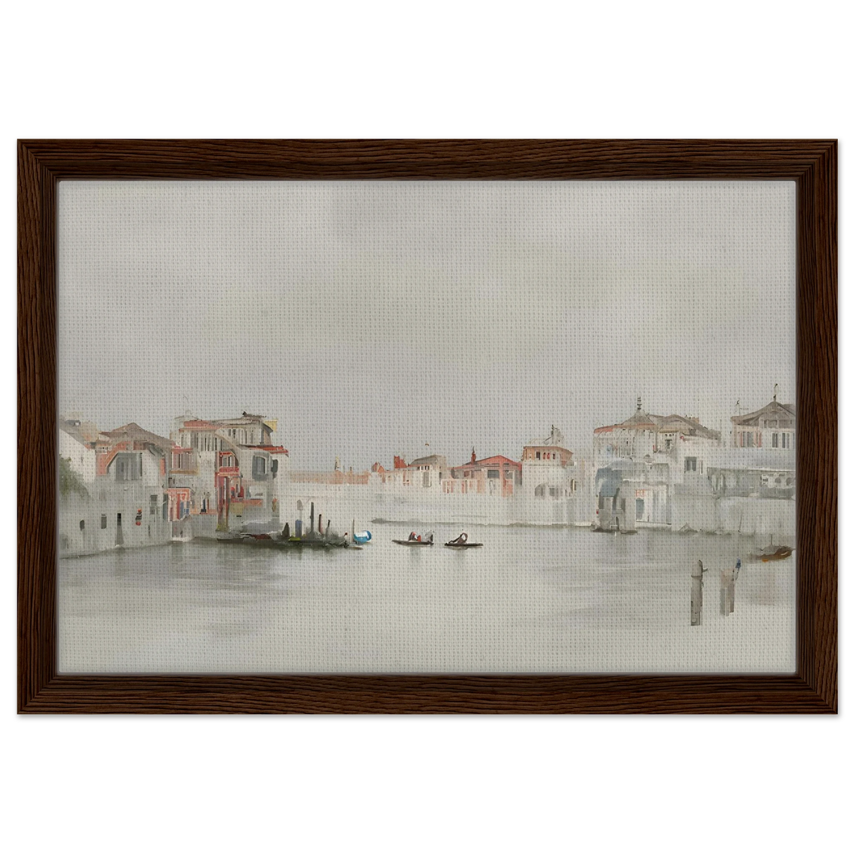 Venetian Whispers – Serene Canal Wall Art Print - Framed Canvas - 30x45 cm / 12x18″ - Dark wood frame