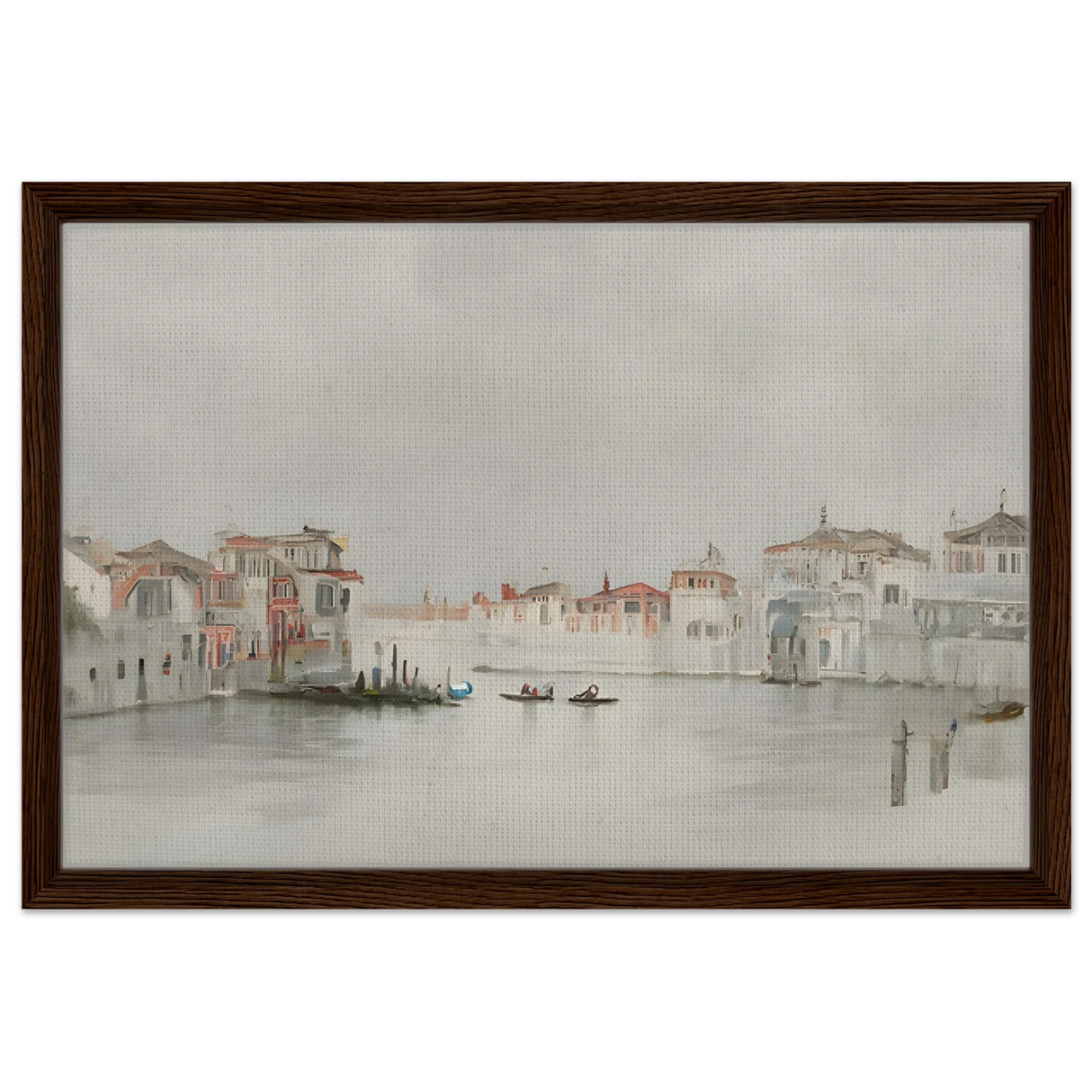 Venetian Whispers – Serene Canal Wall Art Print - Framed Canvas - 40x60 cm / 16x24″ - Dark wood frame