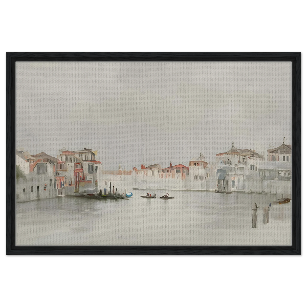 Venetian Whispers – Serene Canal Wall Art Print - Framed Canvas - 50x75 cm / 20x30″ - Black frame