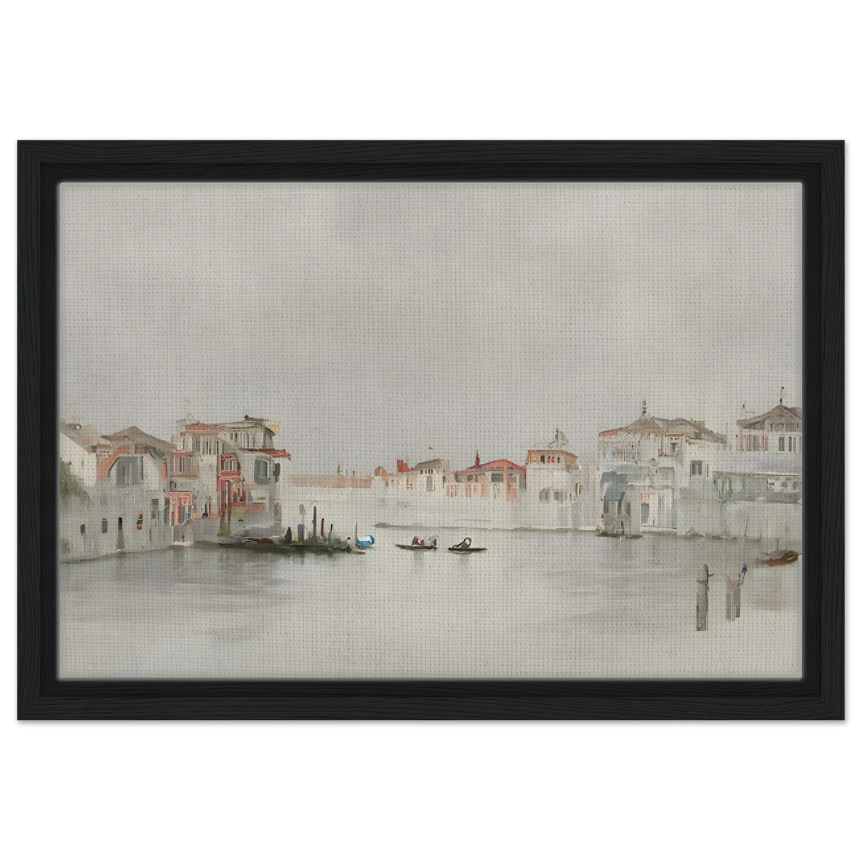 Venetian Whispers – Serene Canal Wall Art Print - Framed Canvas - 30x45 cm / 12x18″ - Black frame