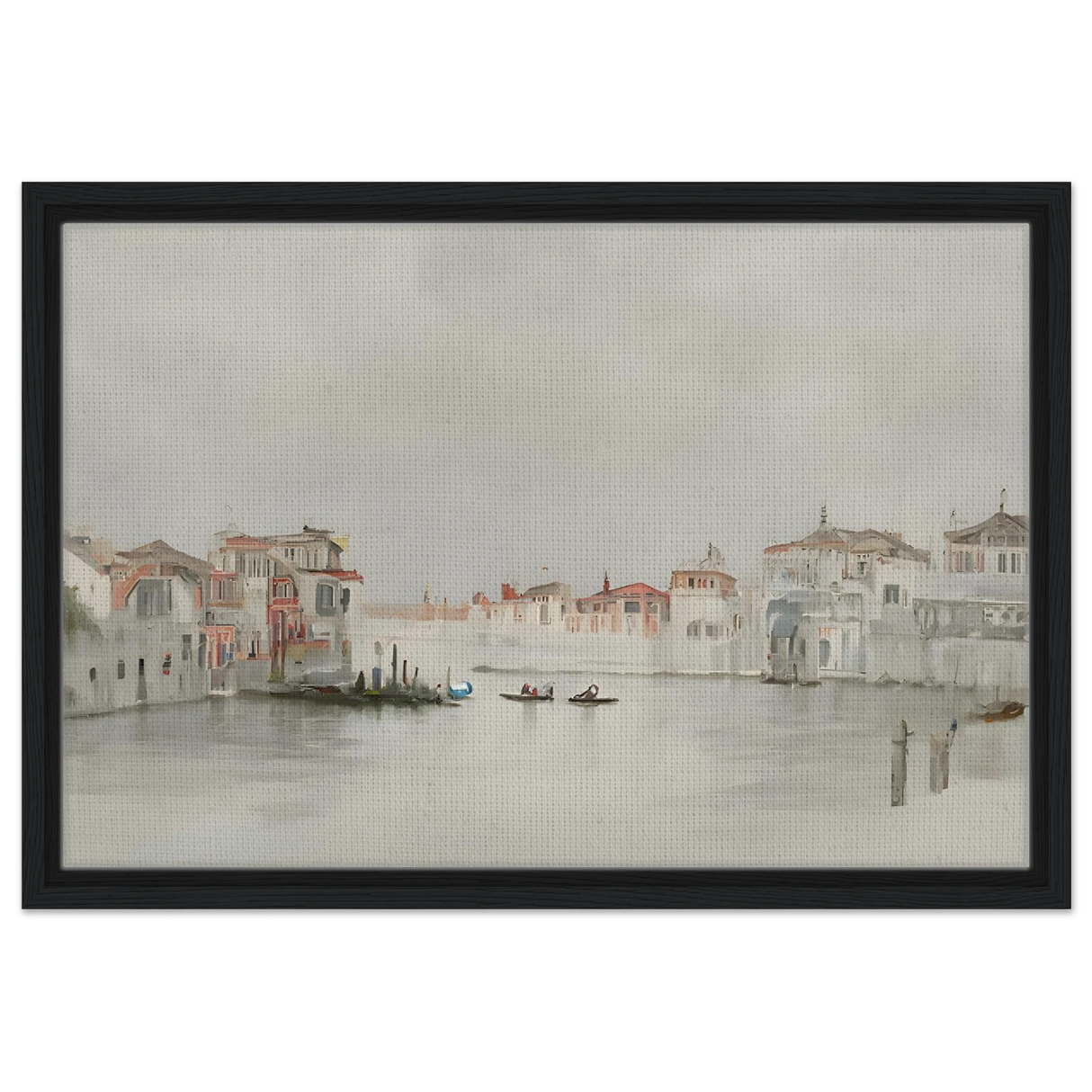 Venetian Whispers – Serene Canal Wall Art Print - Framed Canvas - 40x60 cm / 16x24″ - Black frame