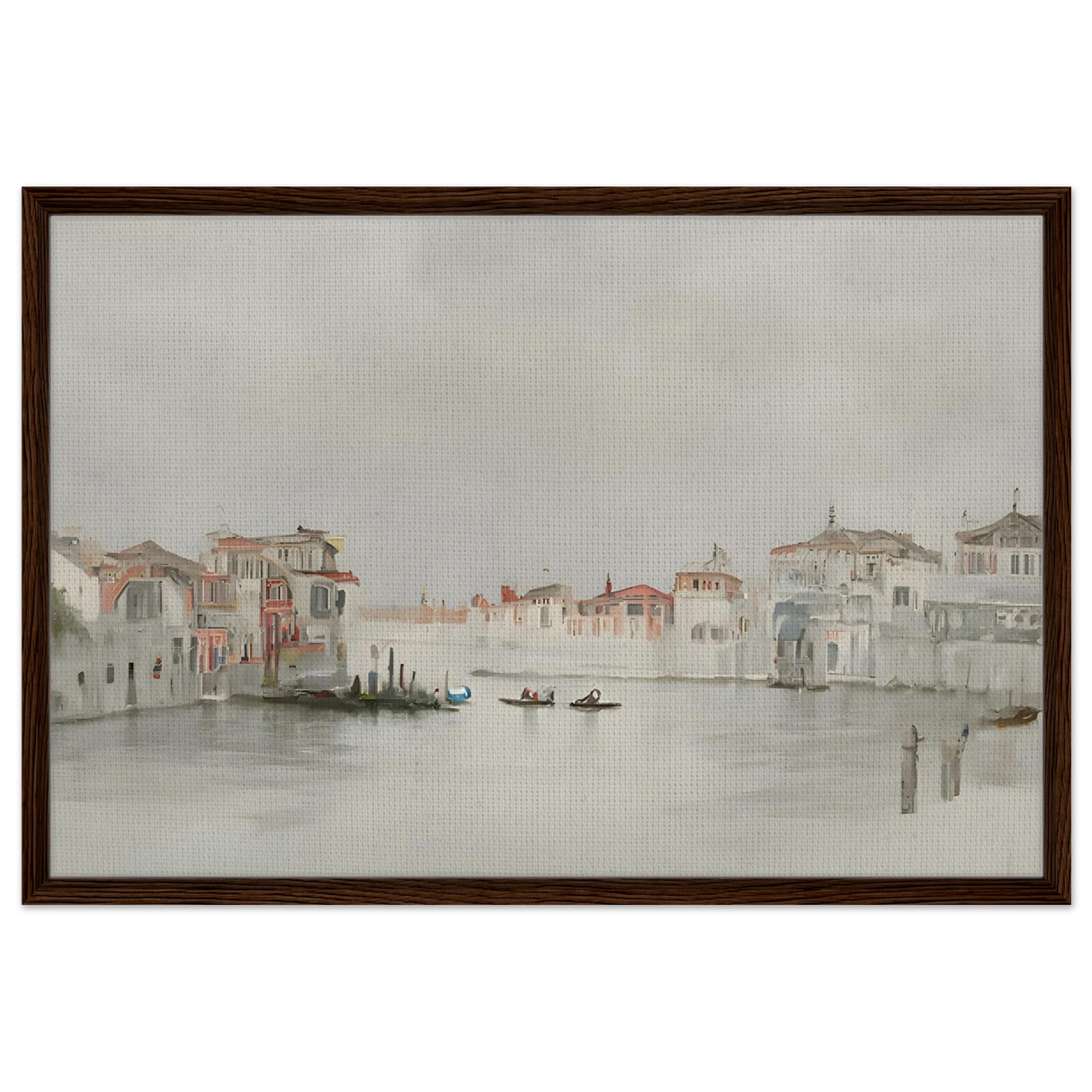 Venetian Whispers – Serene Canal Wall Art Print - Framed Canvas - 60x90 cm / 24x36″ - Dark wood frame