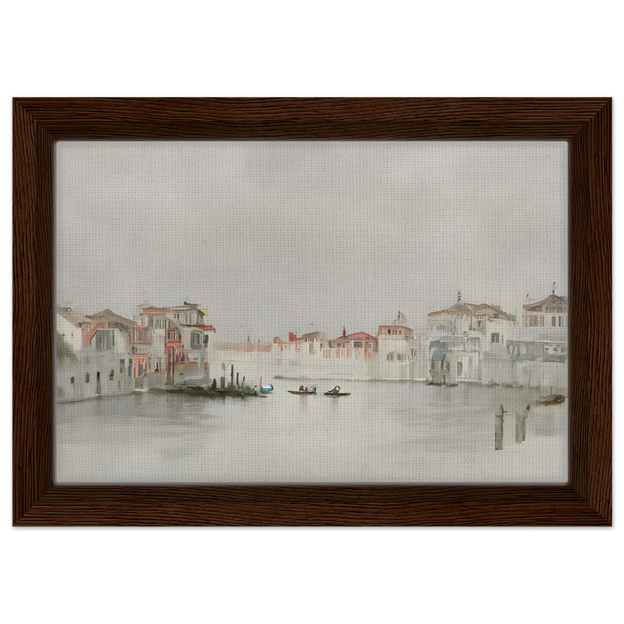 Venetian Whispers – Serene Canal Wall Art Print - Framed Canvas - 20x30 cm / 8x12″ - Dark wood frame