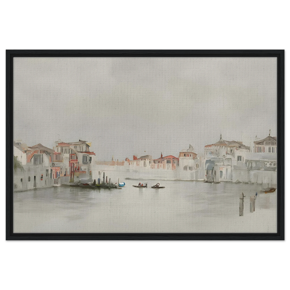 Venetian Whispers – Serene Canal Wall Art Print - Framed Canvas - 60x90 cm / 24x36″ - Black frame