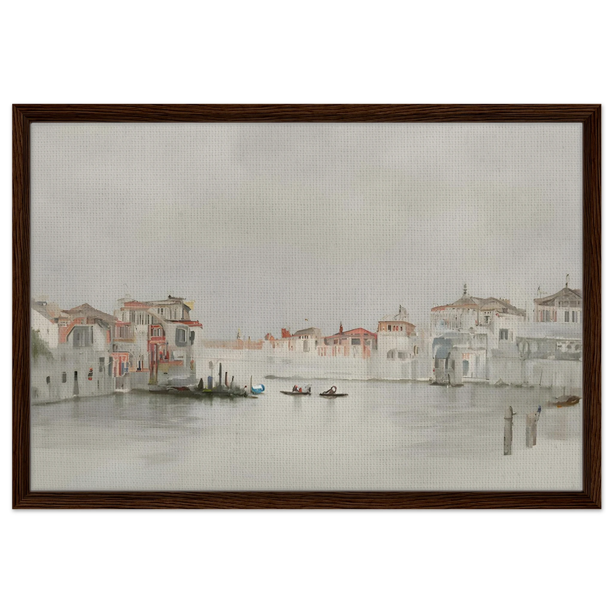 Venetian Whispers – Serene Canal Wall Art Print - Framed Canvas - 50x75 cm / 20x30″ - Dark wood frame