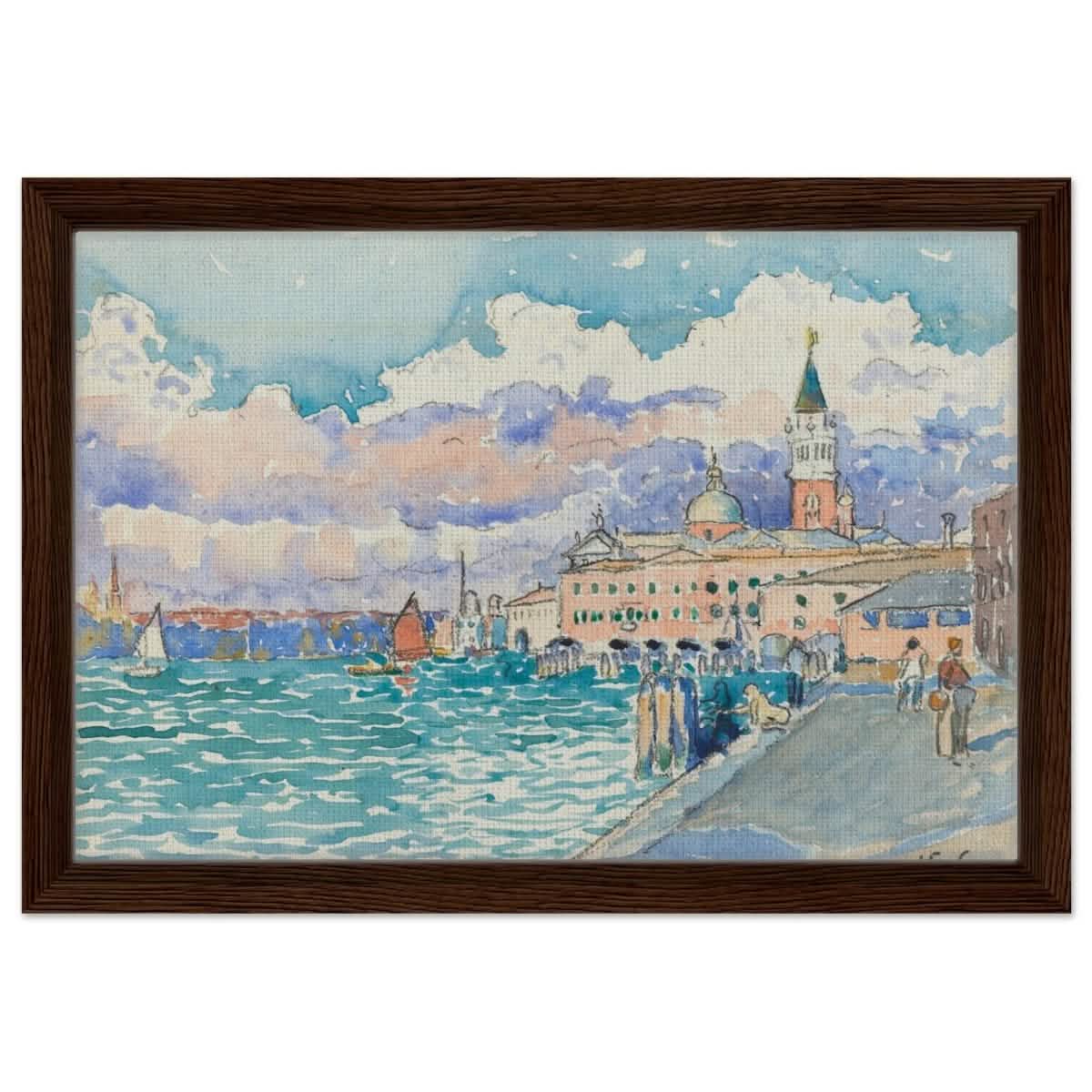 Venice (ca. 1903) by Henri - Edmond Cross | Vintage wall art print - Framed Canvas - 30x45 cm / 12x18″ - Dark wood frame