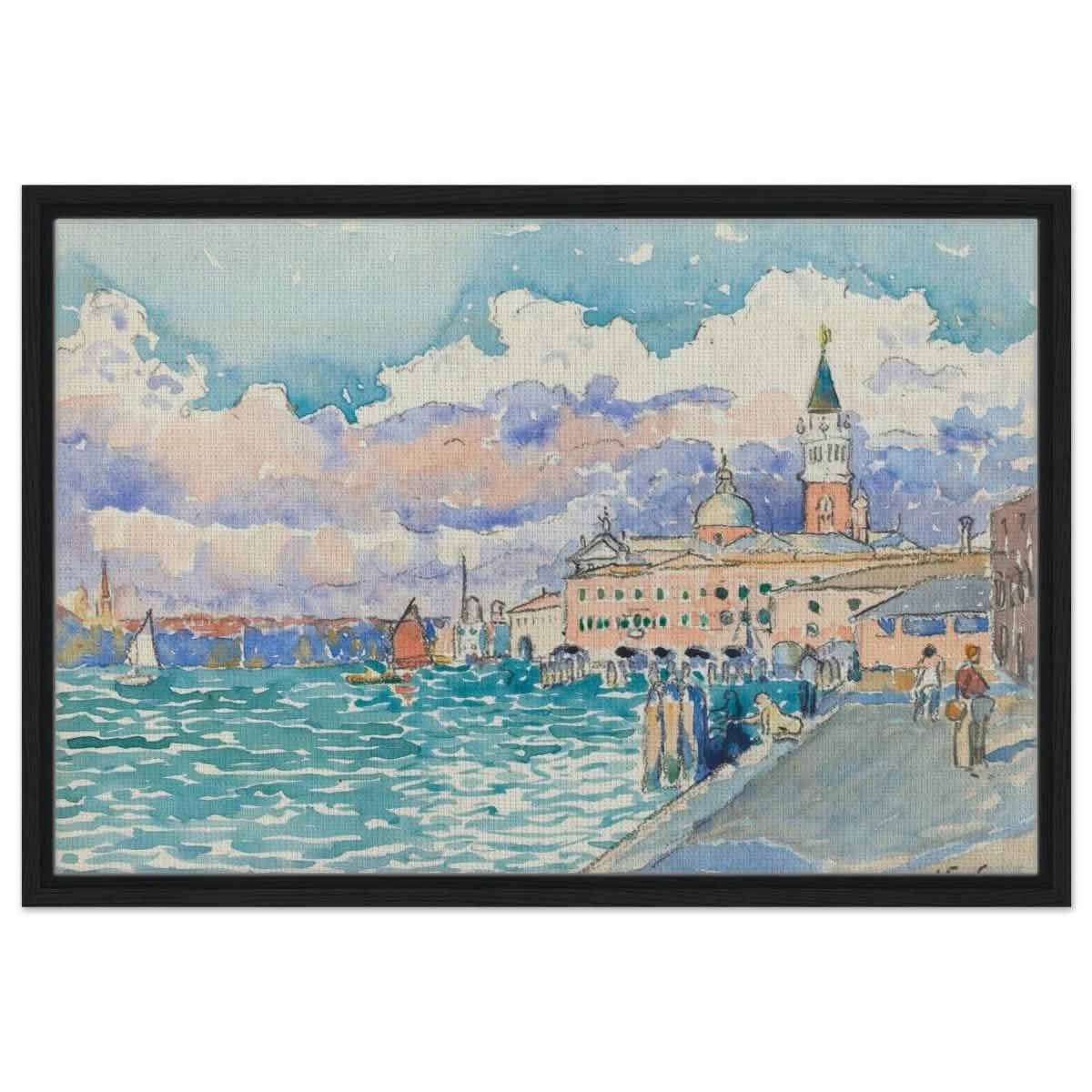 Venice (ca. 1903) by Henri - Edmond Cross | Vintage wall art print - Framed Canvas - 50x75 cm / 20x30″ - Black frame