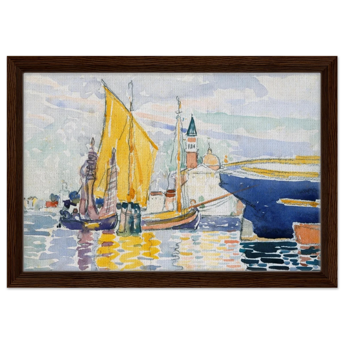 Venice - The Giudecca by Henri - Edmond Cross (Henri - Edmond Delacroix) - Framed Canvas - 30x45 cm / 12x18″ - Dark wood frame