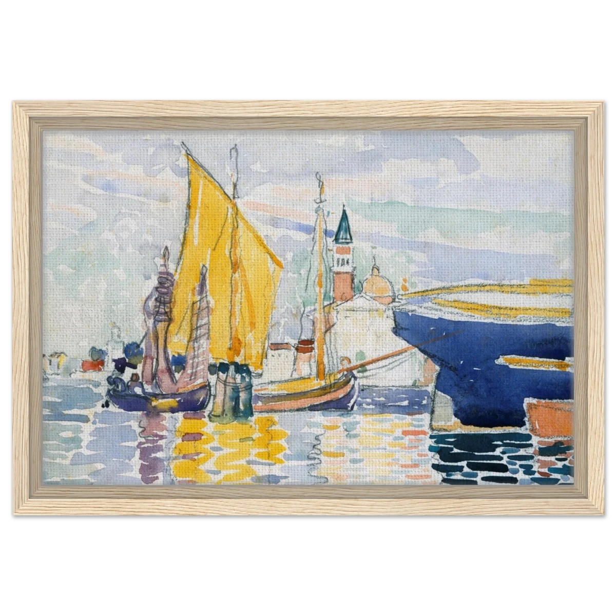 Venice - The Giudecca by Henri - Edmond Cross (Henri - Edmond Delacroix) - Framed Canvas - 30x45 cm / 12x18″ - Wood frame