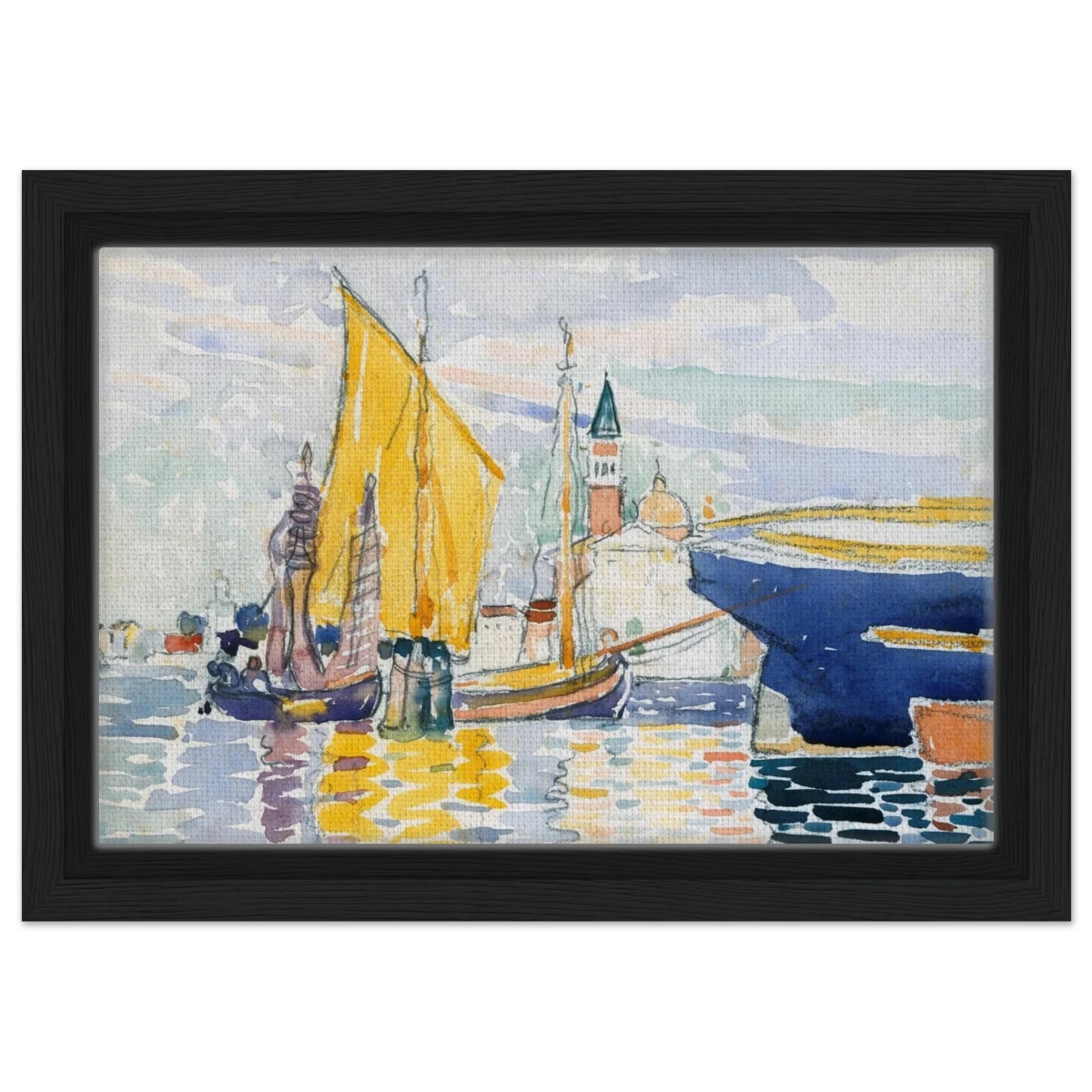 Venice - The Giudecca by Henri - Edmond Cross (Henri - Edmond Delacroix) - Framed Canvas - 20x30 cm / 8x12″ - Black frame