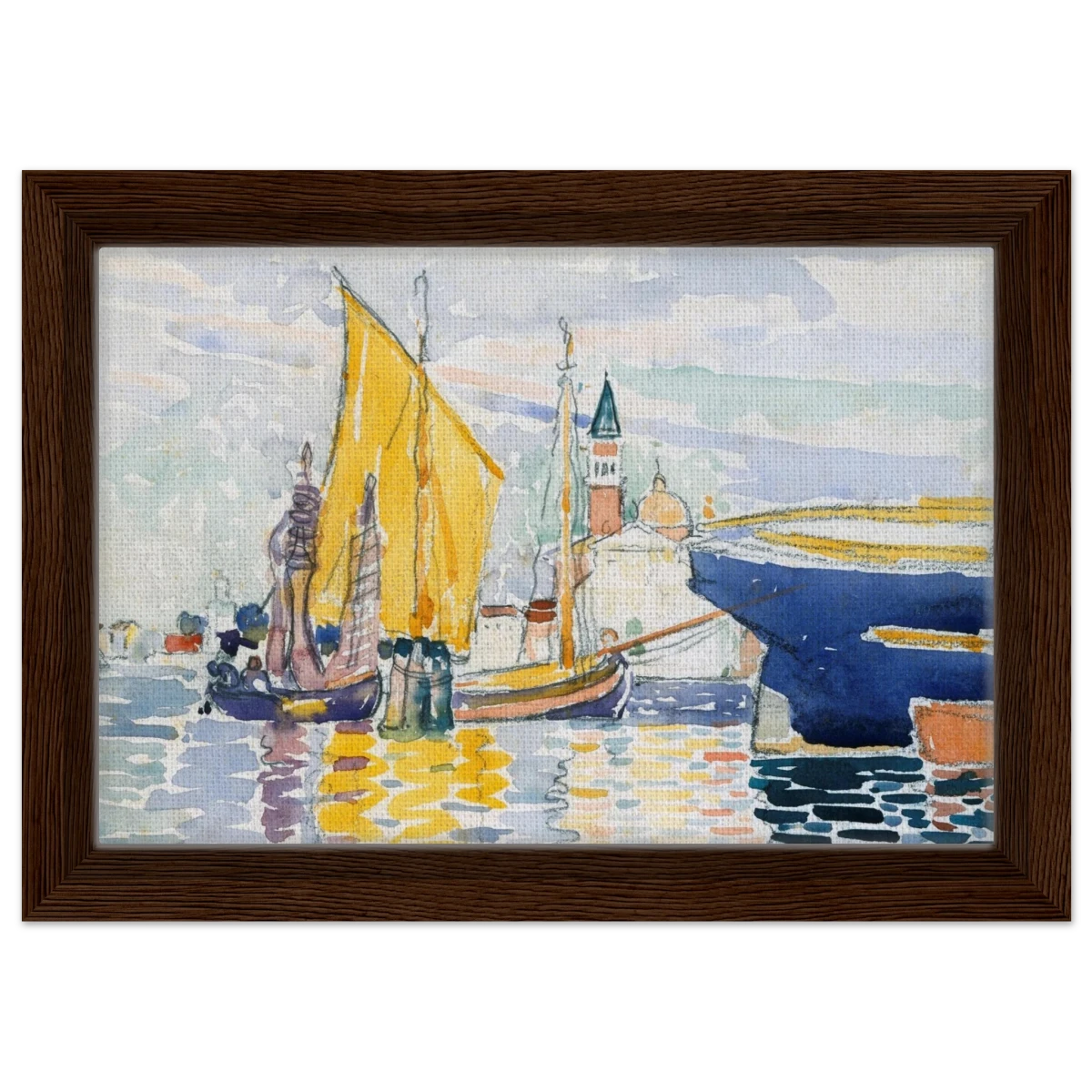 Venice - The Giudecca by Henri - Edmond Cross (Henri - Edmond Delacroix) - Framed Canvas - 20x30 cm / 8x12″ - Dark wood frame