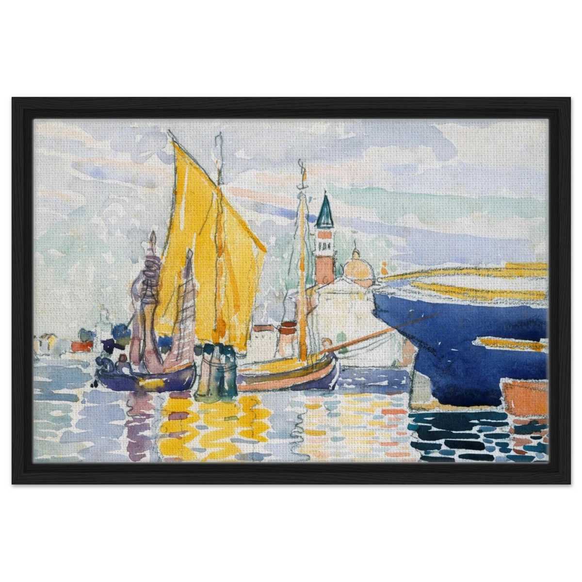 Venice - The Giudecca by Henri - Edmond Cross (Henri - Edmond Delacroix) - Framed Canvas - 40x60 cm / 16x24″ - Black frame