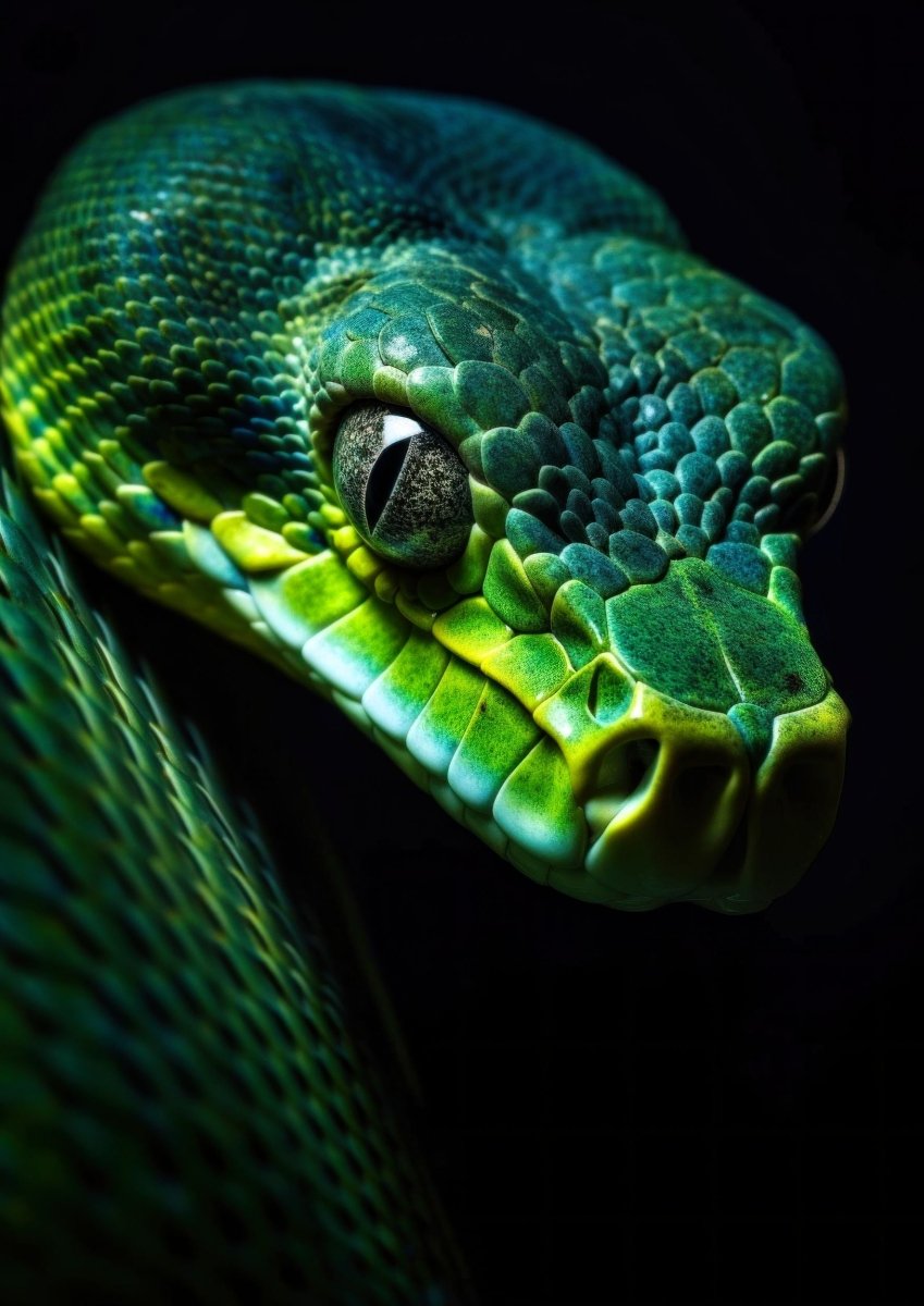 "Venom & Velvet" – Choose Your Snake Portrait: Azure, Emerald, or Obsidian - 30x45 cm / 12x18″ - Design 2 - Acrylic Print