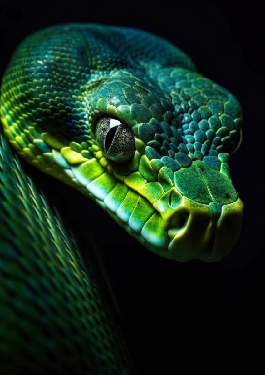 "Venom & Velvet" – Choose Your Snake Portrait: Azure, Emerald, or Obsidian - 30x45 cm / 12x18″ - Design 2 - Acrylic Print