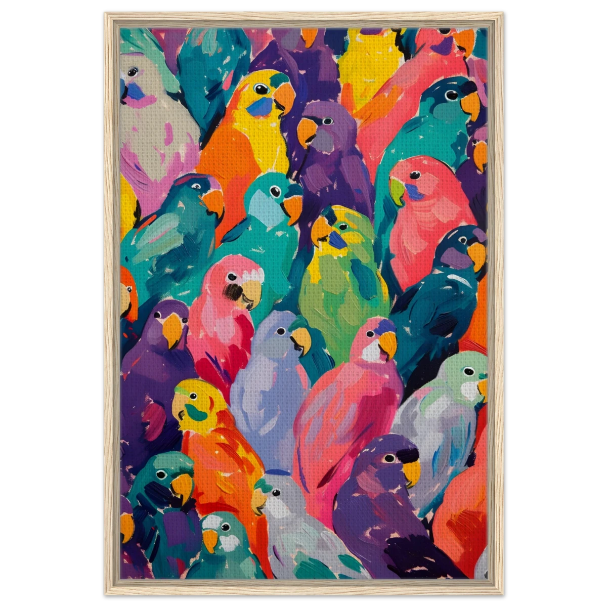 "Vibrant Flock" – A Burst of Color and Life | Wall art Print - 60x90 cm / 24x36″ - Framed Canvas - Wood frame