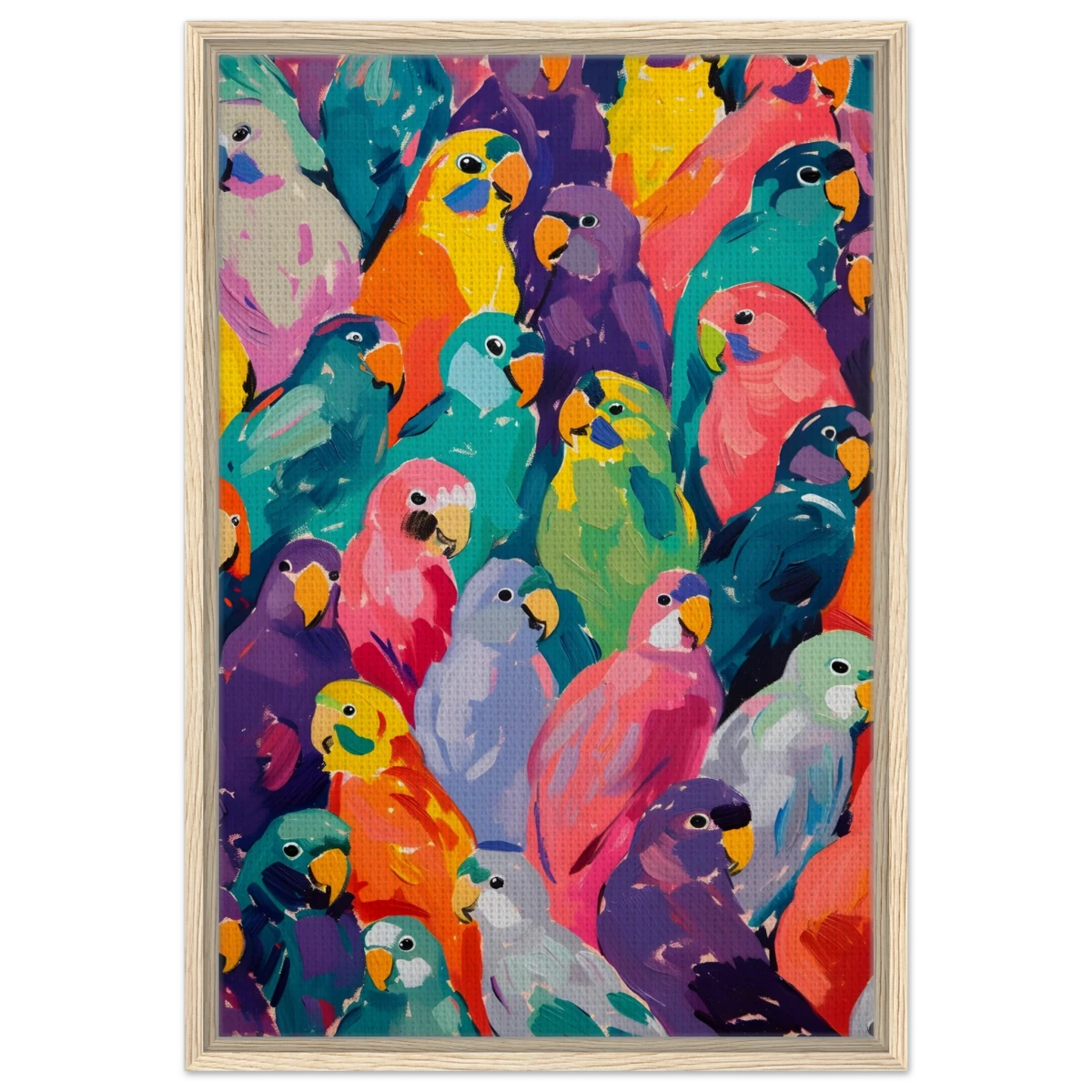 "Vibrant Flock" – A Burst of Color and Life | Wall art Print - 50x75 cm / 20x30″ - Framed Canvas - Wood frame