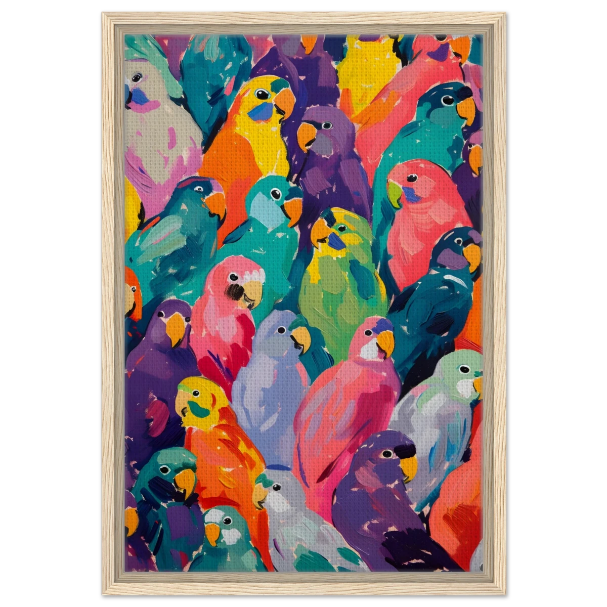 "Vibrant Flock" – A Burst of Color and Life | Wall art Print - 40x60 cm / 16x24″ - Framed Canvas - Wood frame