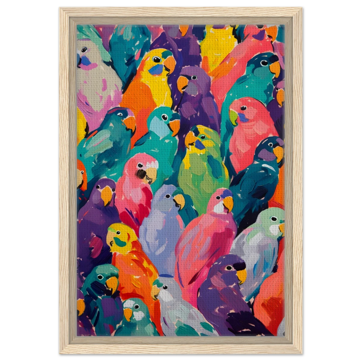 "Vibrant Flock" – A Burst of Color and Life | Wall art Print - 30x45 cm / 12x18″ - Framed Canvas - Wood frame