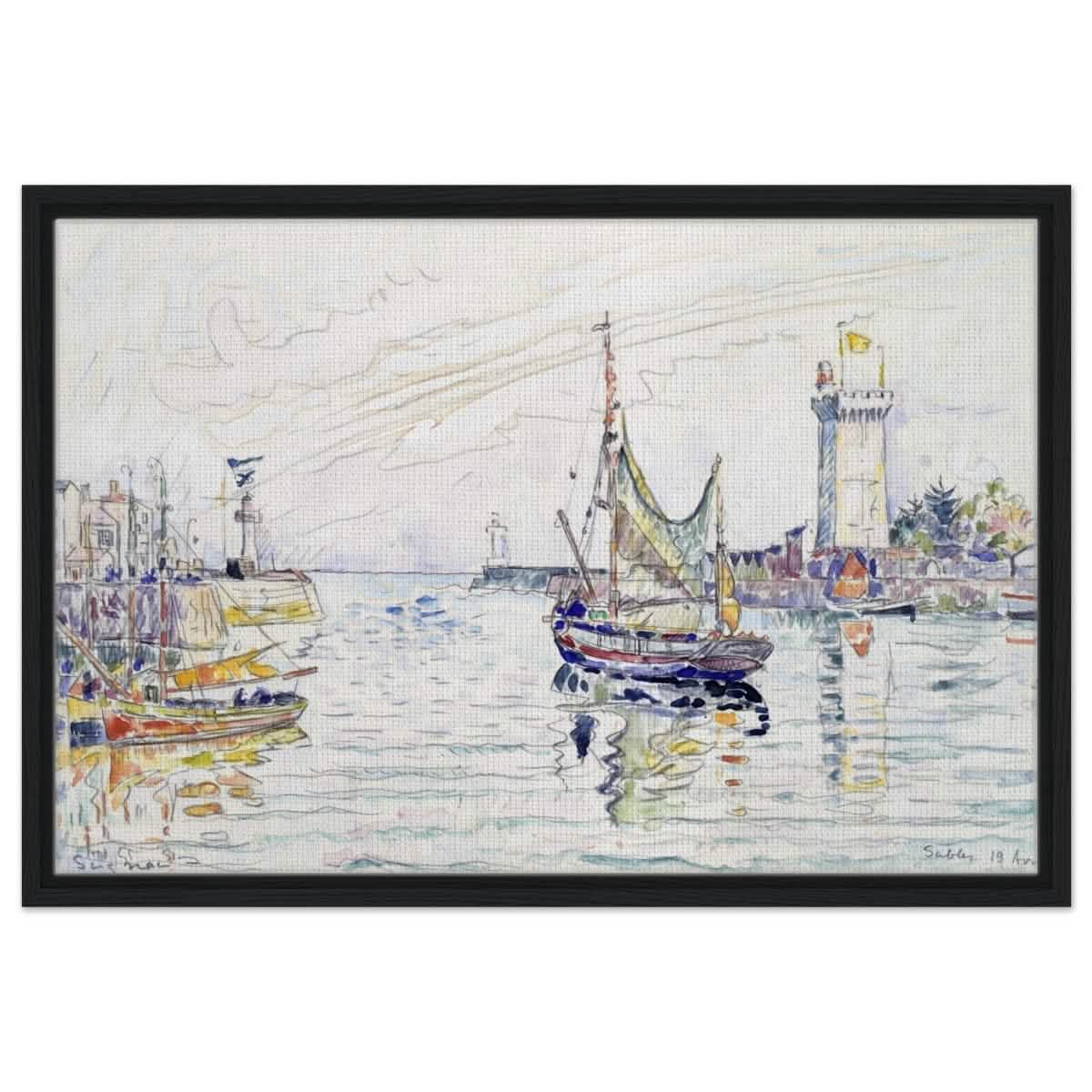 View of Les Sables d'Olonne (1929) by Paul Signac | wall art print - 50x75 cm / 20x30″ - Framed Canvas - Black frame
