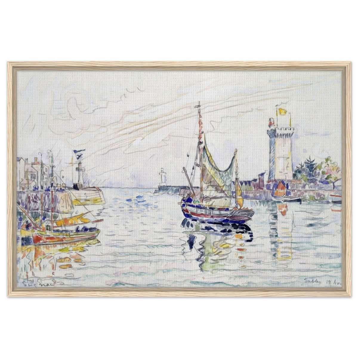 View of Les Sables d'Olonne (1929) by Paul Signac | wall art print - 60x90 cm / 24x36″ - Framed Canvas - Wood frame