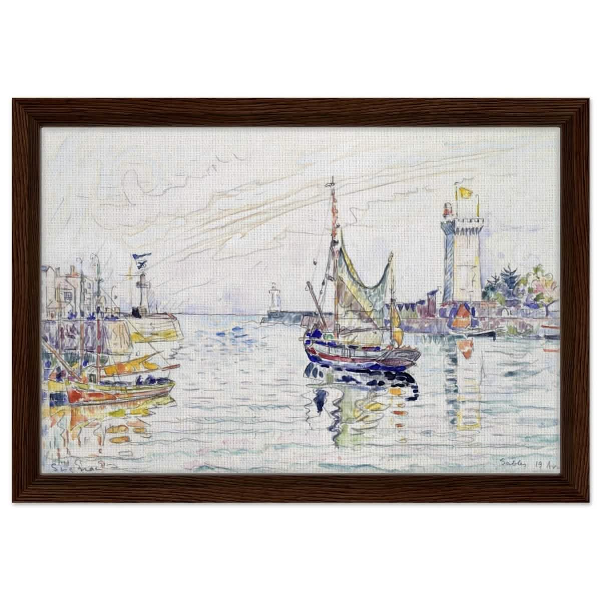 View of Les Sables d'Olonne (1929) by Paul Signac | wall art print - 30x45 cm / 12x18″ - Framed Canvas - Dark wood frame