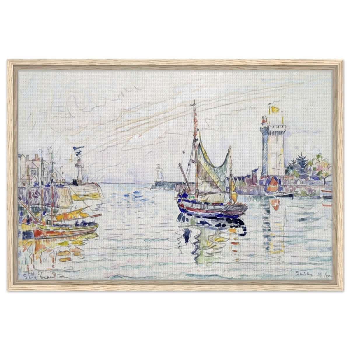 View of Les Sables d'Olonne (1929) by Paul Signac | wall art print - 50x75 cm / 20x30″ - Framed Canvas - Wood frame