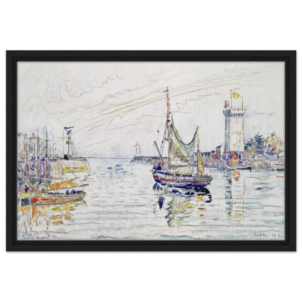 View of Les Sables d'Olonne (1929) by Paul Signac | wall art print - 40x60 cm / 16x24″ - Framed Canvas - Black frame