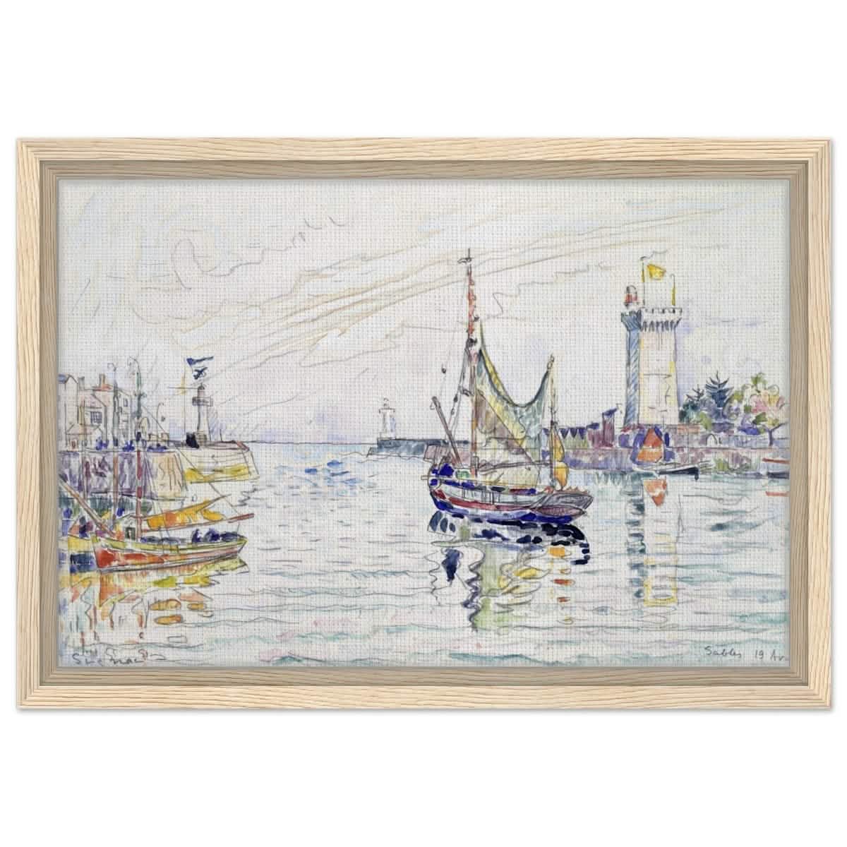 View of Les Sables d'Olonne (1929) by Paul Signac | wall art print - 30x45 cm / 12x18″ - Framed Canvas - Wood frame