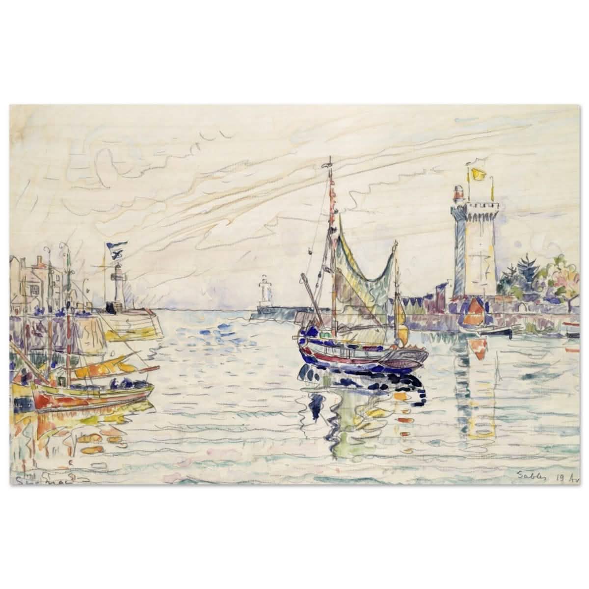 View of Les Sables d'Olonne (1929) by Paul Signac | wall art print - 40x60 cm / 16x24″ - Wood Prints -