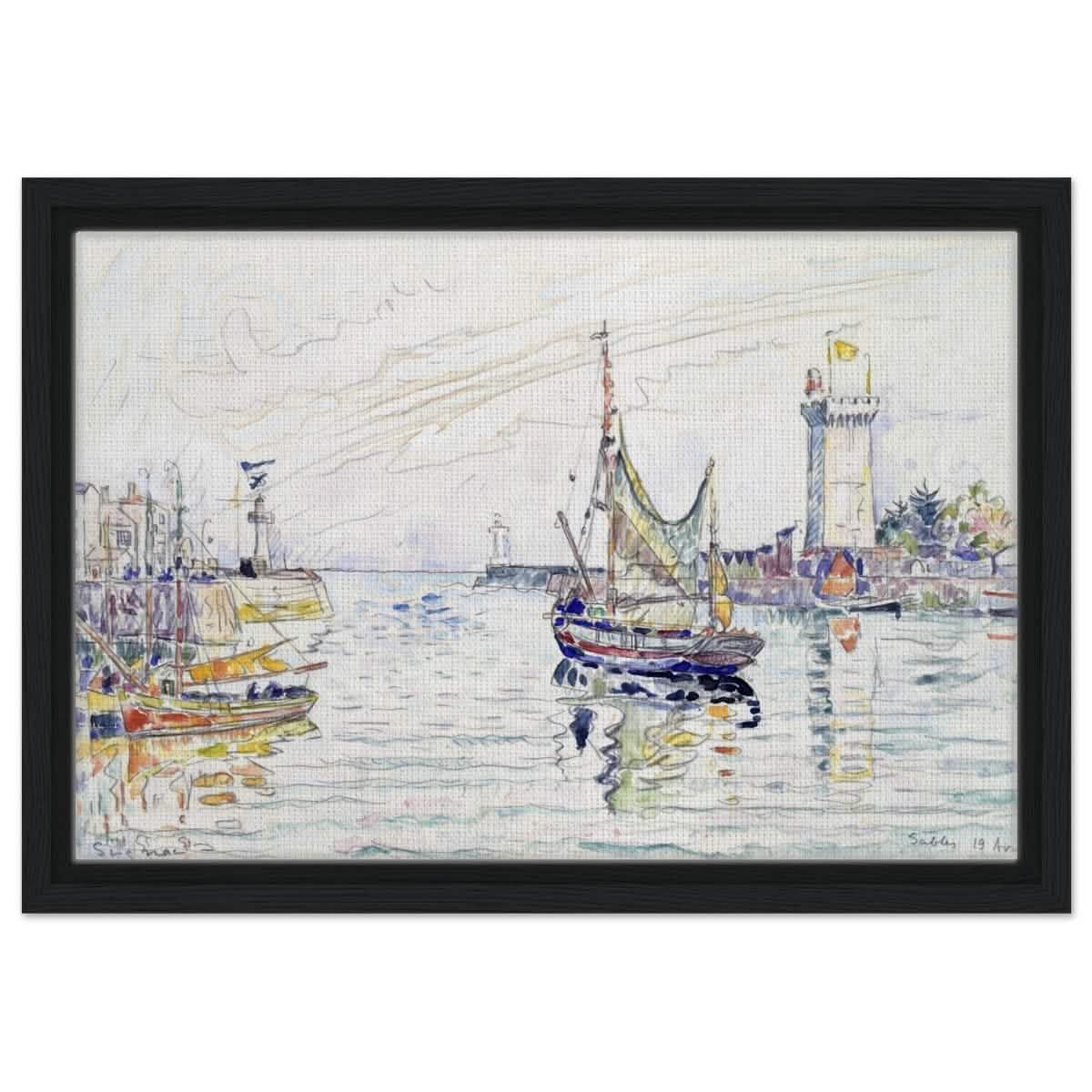 View of Les Sables d'Olonne (1929) by Paul Signac | wall art print - 30x45 cm / 12x18″ - Framed Canvas - Black frame