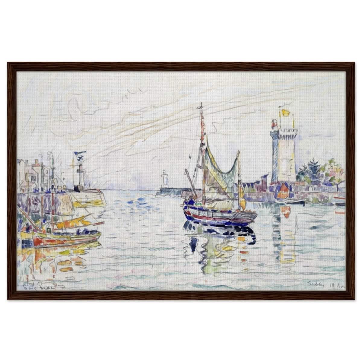 View of Les Sables d'Olonne (1929) by Paul Signac | wall art print - 60x90 cm / 24x36″ - Framed Canvas - Dark wood frame