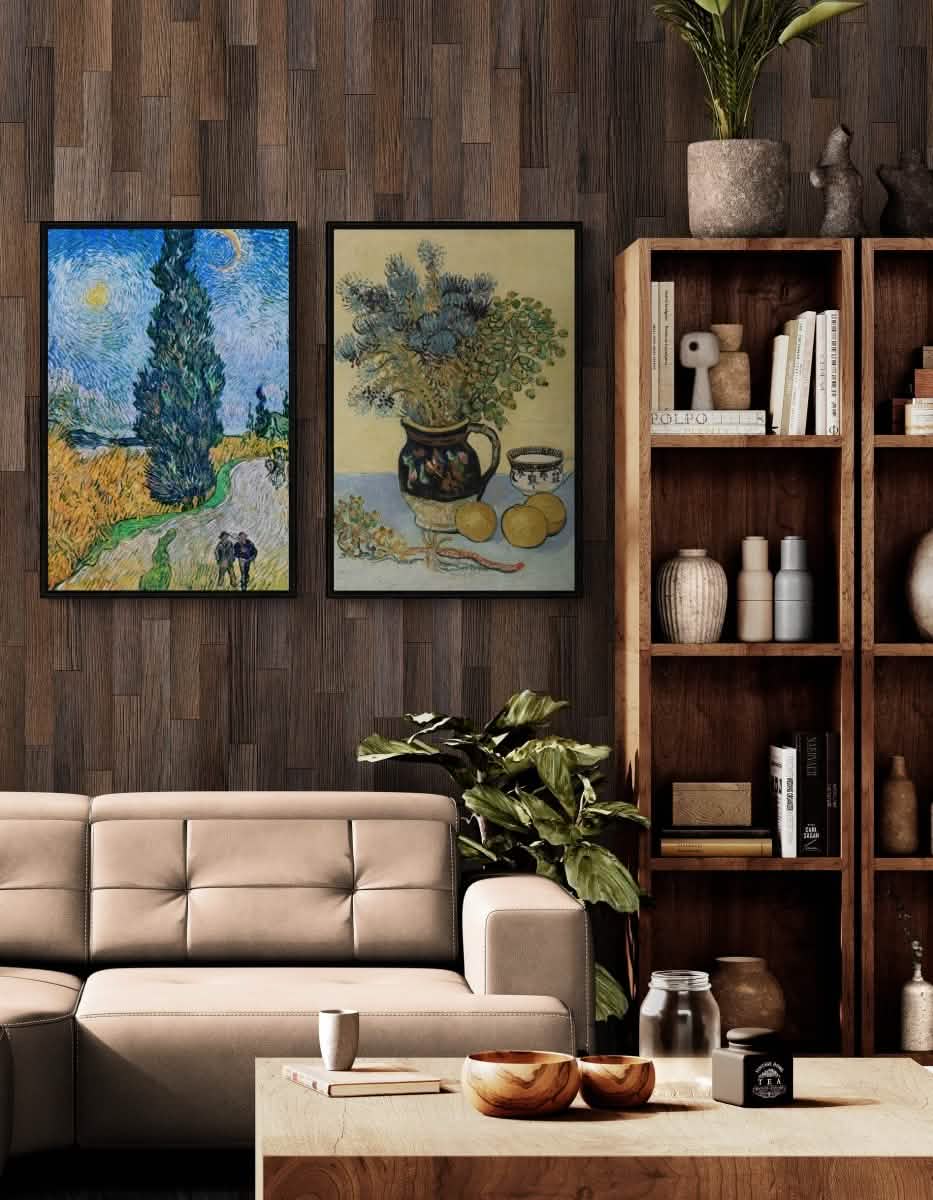 Vincent van Gogh Duo | Rustic Harmony Duo | Set of 2 - Framed Canvas - 30X45 CM / 12X18″ - Black frame