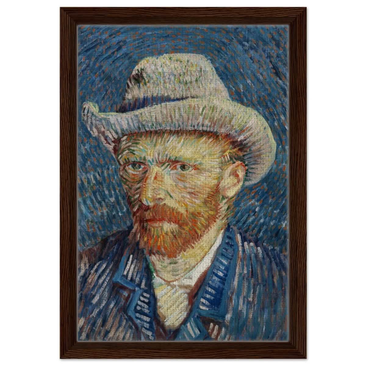 Vincent van Gogh's Self - Portrait with Grey Felt Hat (1887) | Vintage wall art print - Framed Canvas - 30x45 cm / 12x18″ - Dark wood frame