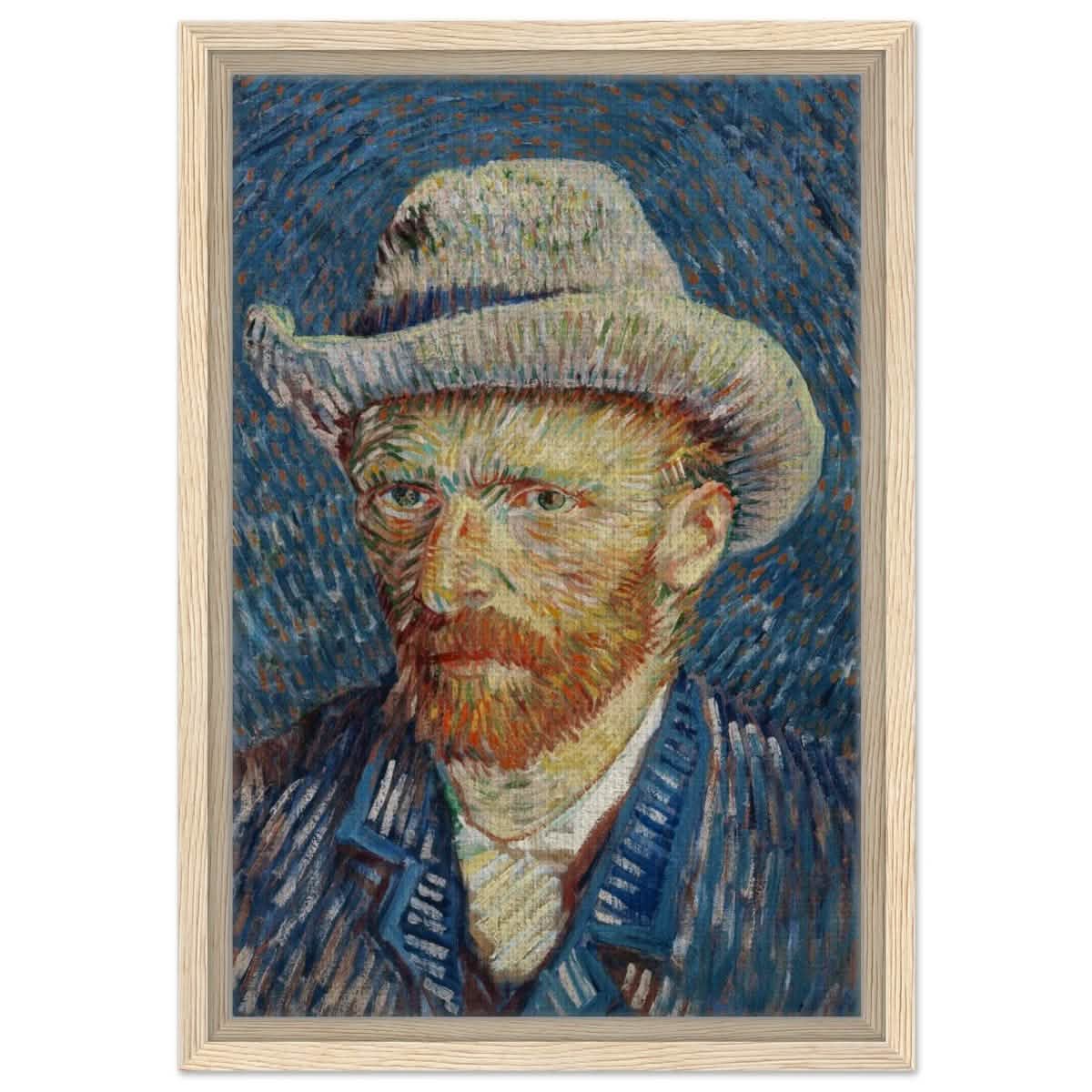 Vincent van Gogh's Self - Portrait with Grey Felt Hat (1887) | Vintage wall art print - Framed Canvas - 30x45 cm / 12x18″ - Wood frame