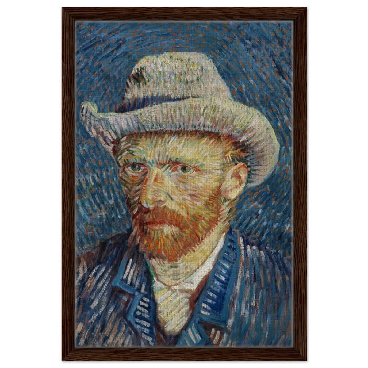Vincent van Gogh's Self - Portrait with Grey Felt Hat (1887) | Vintage wall art print - Framed Canvas - 40x60 cm / 16x24″ - Dark wood frame