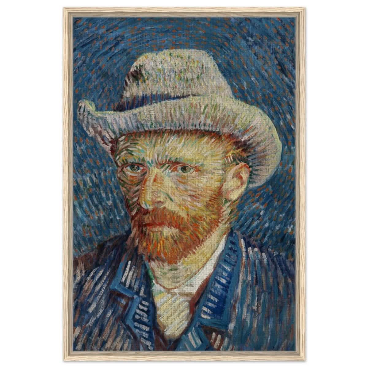 Vincent van Gogh's Self - Portrait with Grey Felt Hat (1887) | Vintage wall art print - Framed Canvas - 60x90 cm / 24x36″ - Wood frame