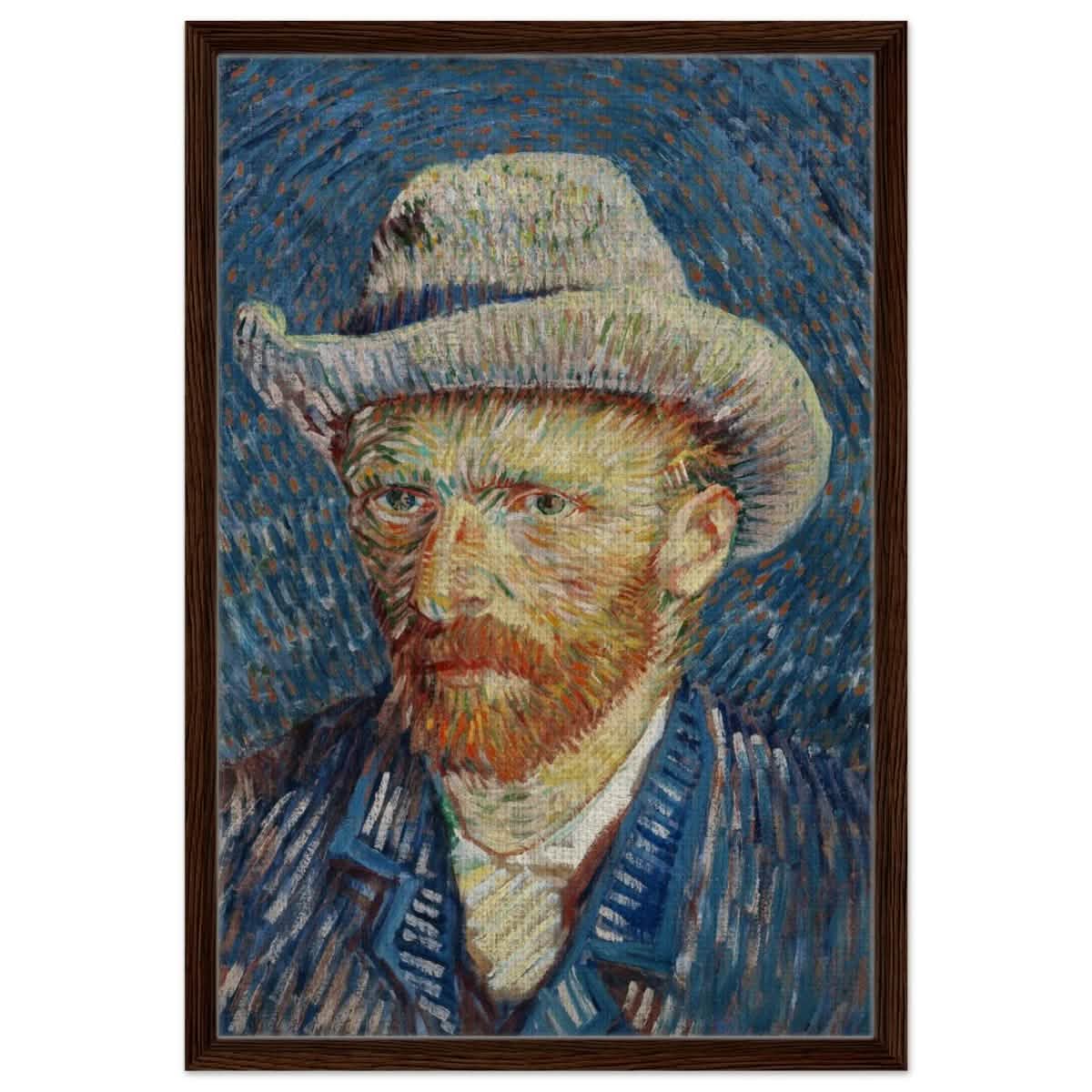 Vincent van Gogh's Self - Portrait with Grey Felt Hat (1887) | Vintage wall art print - Framed Canvas - 50x75 cm / 20x30″ - Dark wood frame