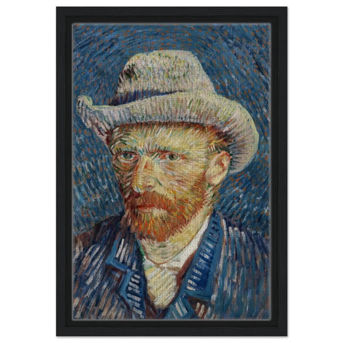 Vincent van Gogh's Self - Portrait with Grey Felt Hat (1887) | Vintage wall art print - Framed Canvas - 30x45 cm / 12x18″ - Black frame