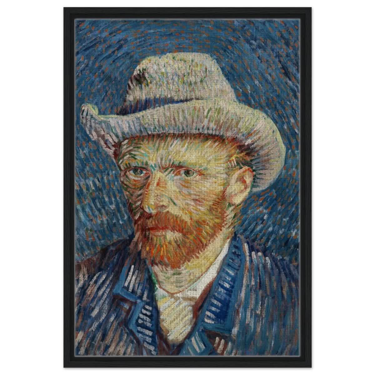 Vincent van Gogh's Self - Portrait with Grey Felt Hat (1887) | Vintage wall art print - Framed Canvas - 50x75 cm / 20x30″ - Black frame