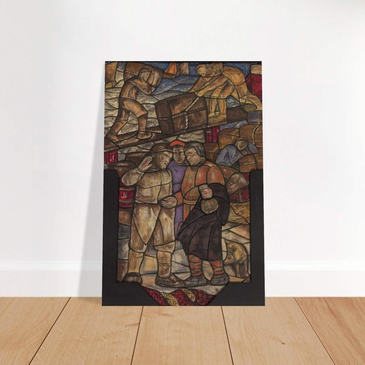 Vintage Abstract wall art print | Ontwerp voor raam in het Stadhuis in Amsterdam by Richard Nicolaüs Roland Holst (1930) - Brushed Aluminum Print - 30x45 cm / 12x18″ -