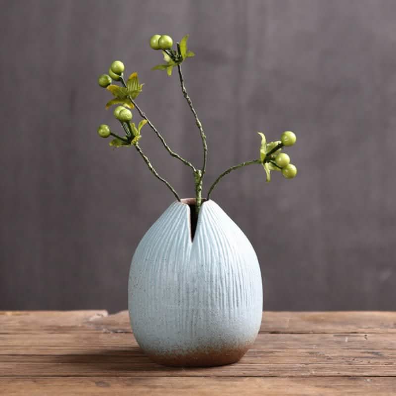 Vintage Ceramic Craft Tabletop Vases – Handmade Decorative Ornaments for Home & Office - Blue -