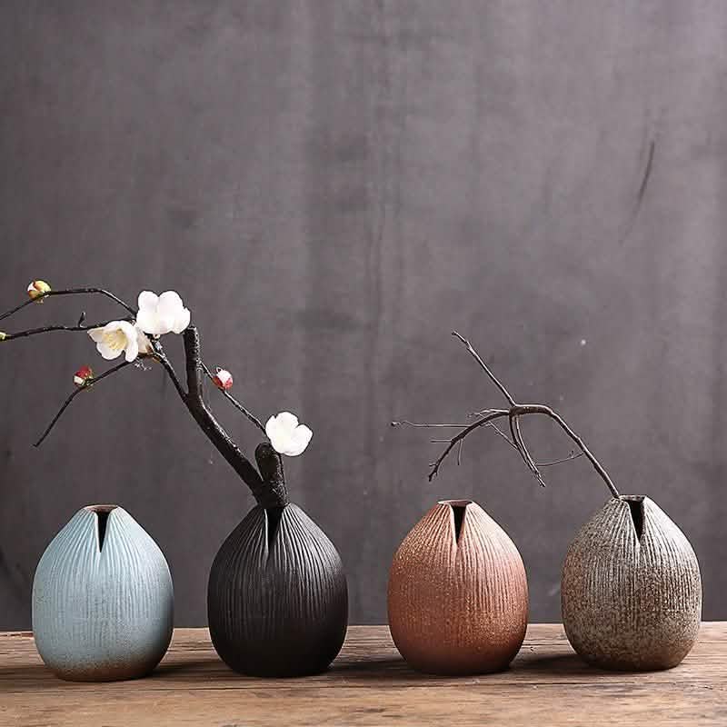 Vintage Ceramic Craft Tabletop Vases – Handmade Decorative Ornaments for Home & Office - Black -