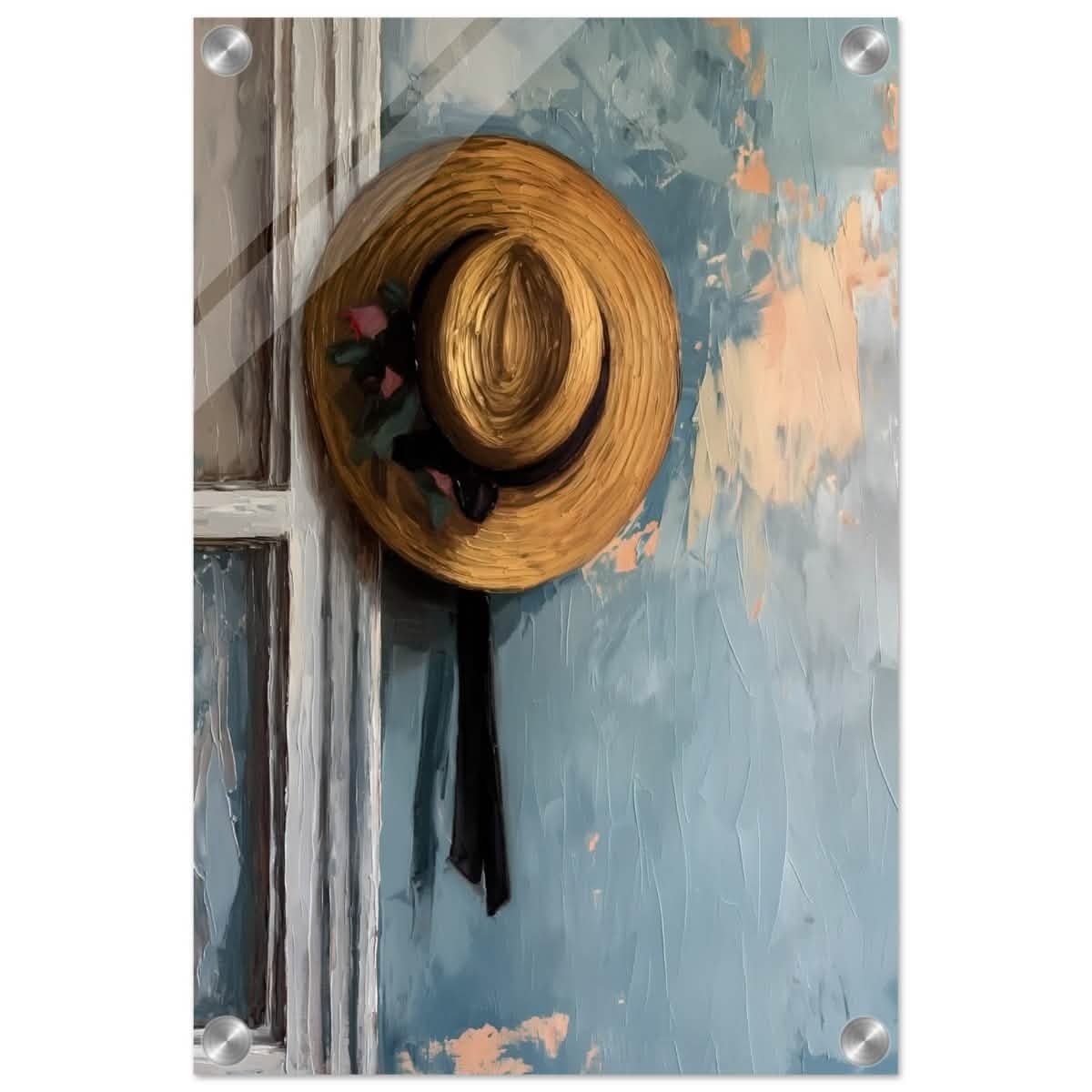 Vintage Charm: The Golden Straw Hat | Realism | wall art print - Acrylic Print - 30x45 cm / 12x18″ -