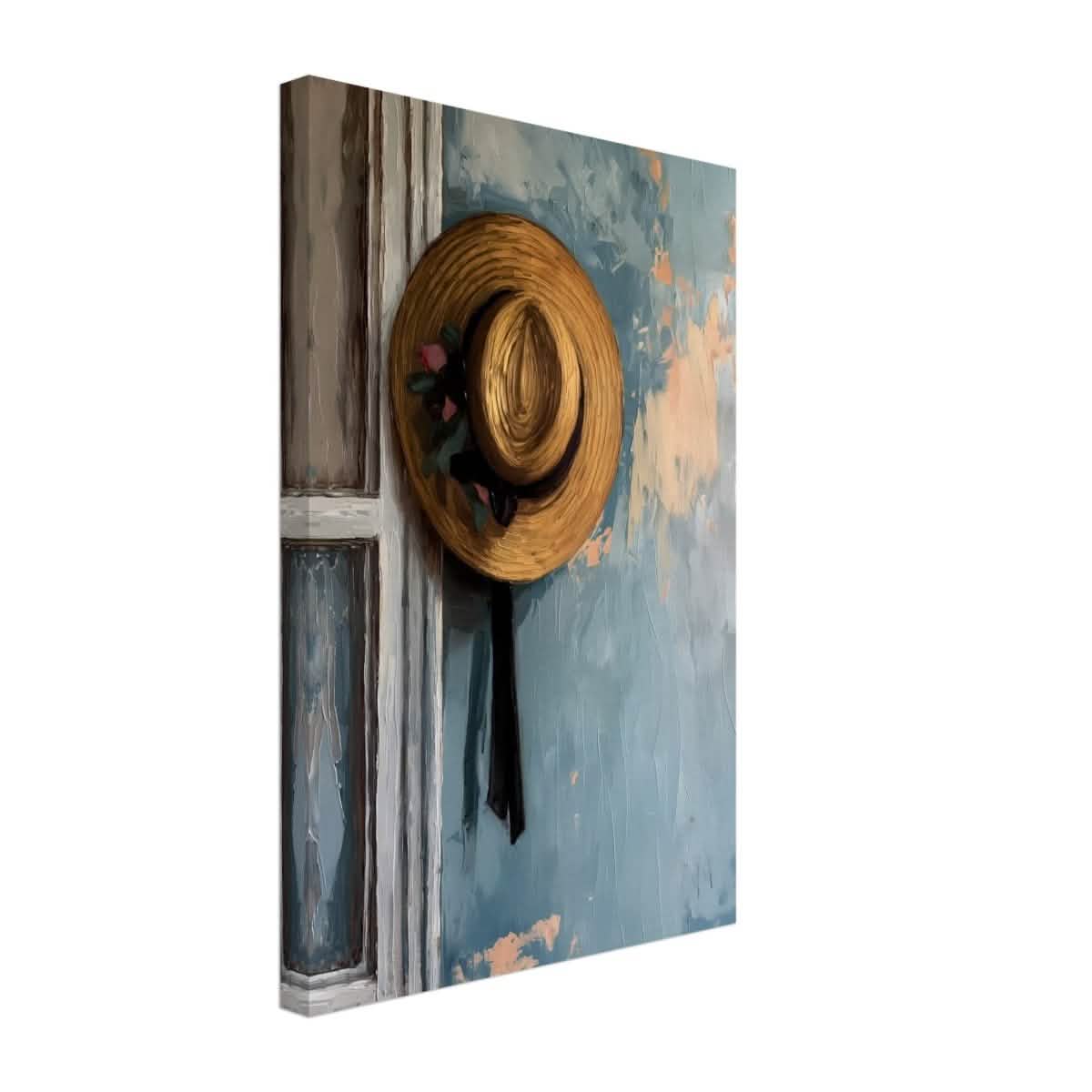 Vintage Charm: The Golden Straw Hat | Realism | wall art print - Canvas - 30x45 cm / 12x18″ -
