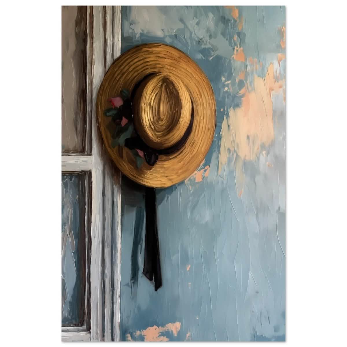 Vintage Charm: The Golden Straw Hat | Realism | wall art print - Aluminum Print - 30x45 cm / 12x18″ -