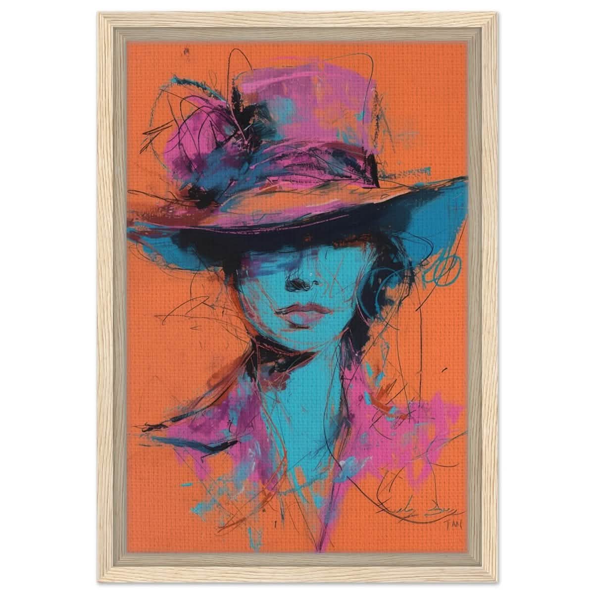 Vivid Allure: Neon Fashion Portrait | Contemporary Abstract Portrait | Wall art print - Framed Canvas - 30x45 cm / 12x18″ - Wood frame
