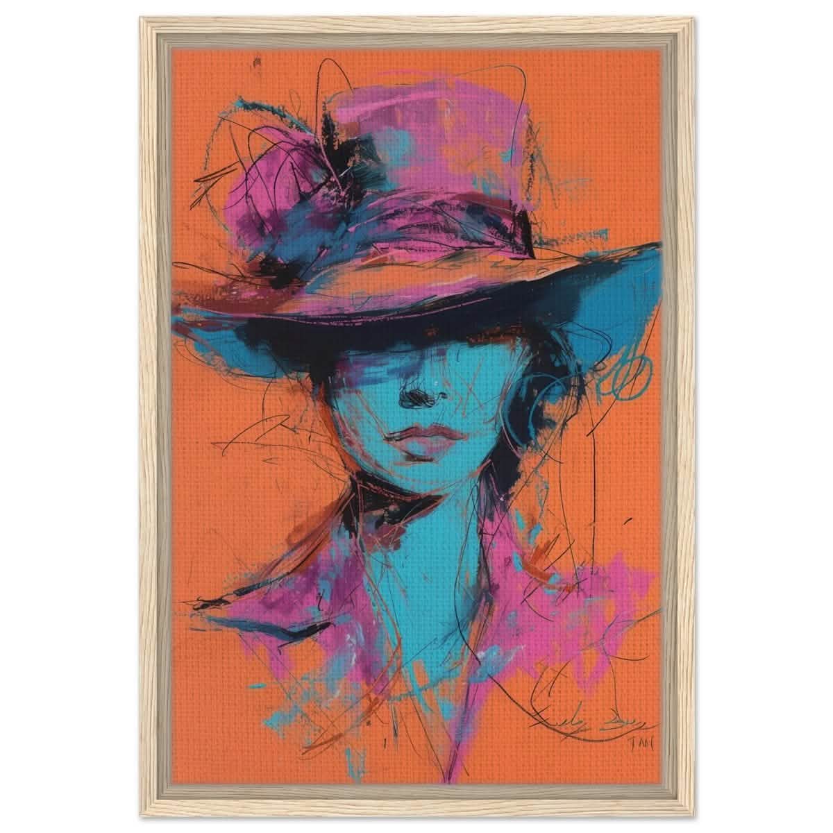 Vivid Allure: Neon Fashion Portrait | Contemporary Abstract Portrait | Wall art print - Framed Canvas - 40x60 cm / 16x24″ - Wood frame