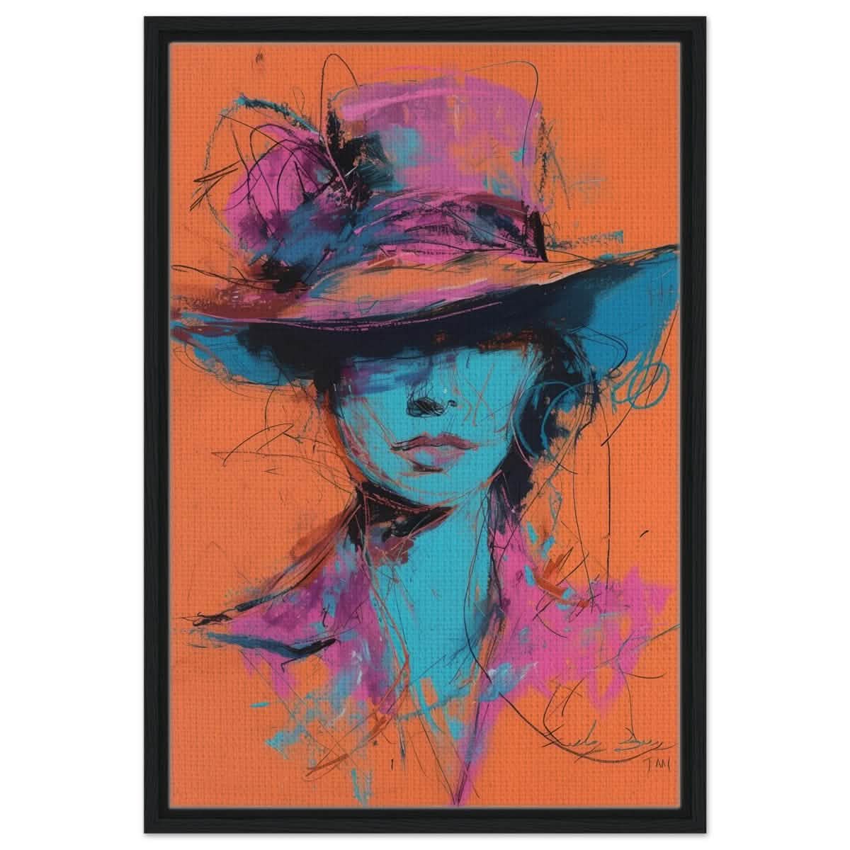 Vivid Allure: Neon Fashion Portrait | Contemporary Abstract Portrait | Wall art print - Framed Canvas - 50x75 cm / 20x30″ - Black frame