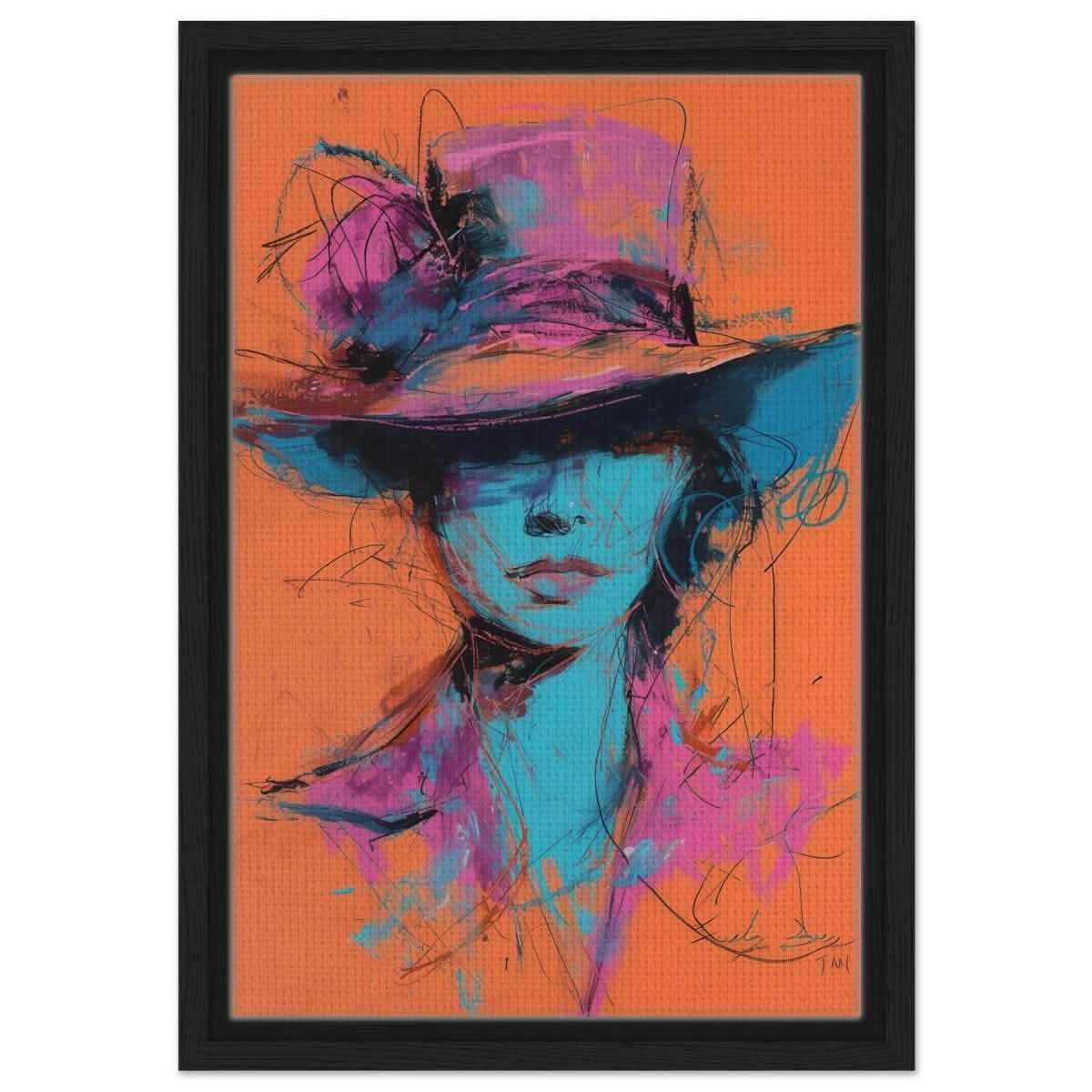 Vivid Allure: Neon Fashion Portrait | Contemporary Abstract Portrait | Wall art print - Framed Canvas - 30x45 cm / 12x18″ - Black frame