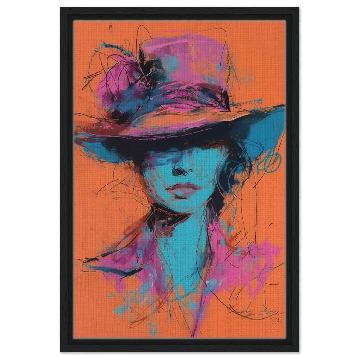 Vivid Allure: Neon Fashion Portrait | Contemporary Abstract Portrait | Wall art print - Framed Canvas - 40x60 cm / 16x24″ - Black frame